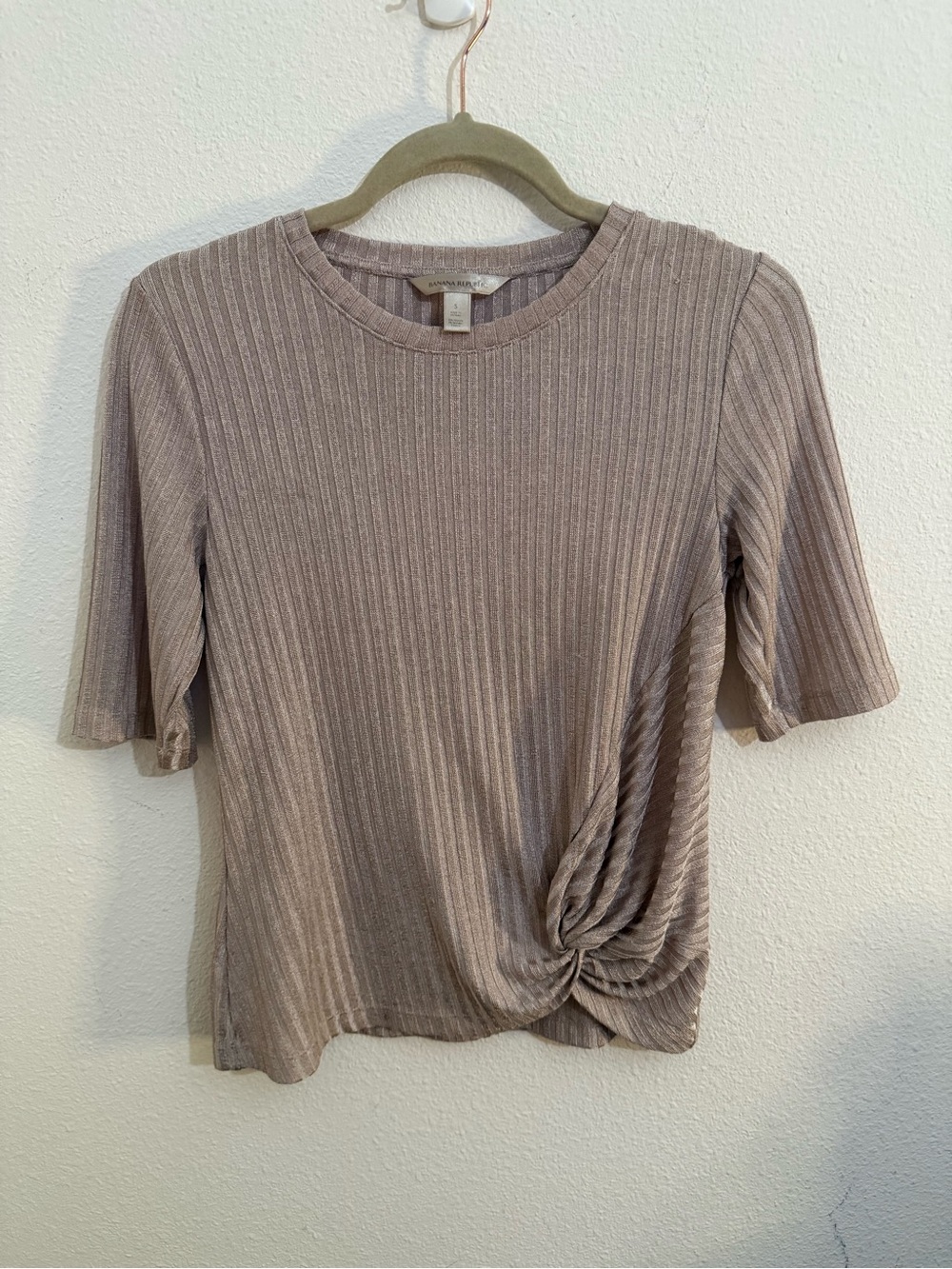 Banana Republic Metallic Twisted Ribbed Knit Top Tee S Holiday 19